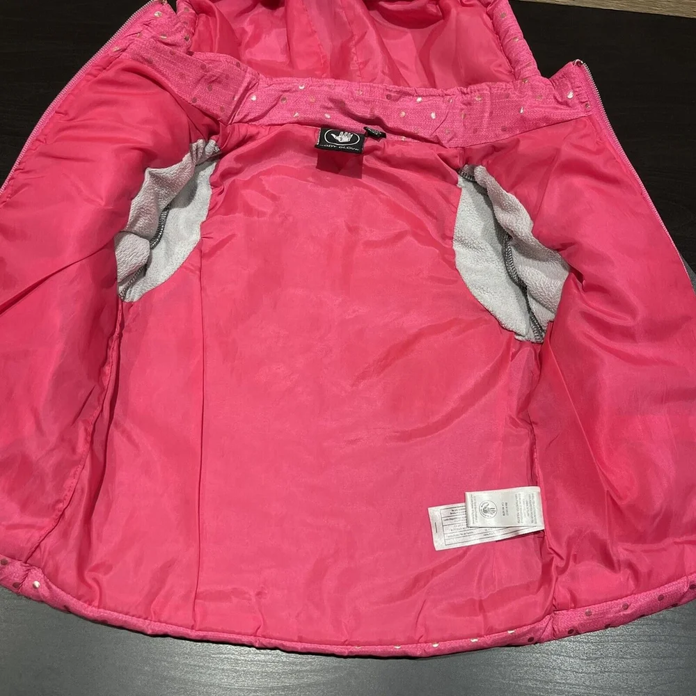 Body Glove Girls Pink Puffer Hooded Vest with Gray Lined Sleeves Size 6 GUC FLAW